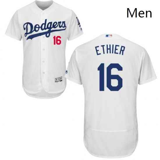 Mens Majestic Los Angeles Dodgers 16 Andre Ethier White Home Flex Base Authentic Collection MLB Jersey